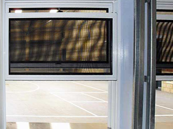 ScreenGuard servery window — kitchen to outdoor bench